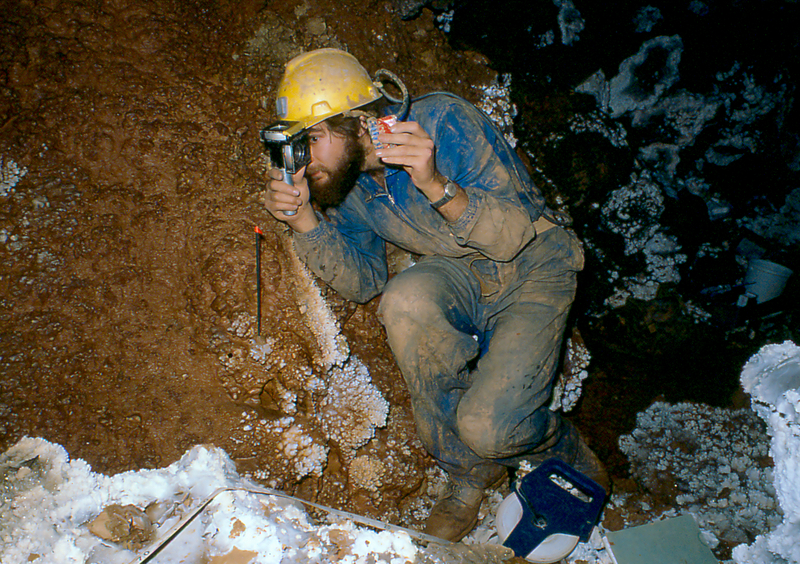 Dave Crombie surveying in stream passage under Krakatoa Cang 1
